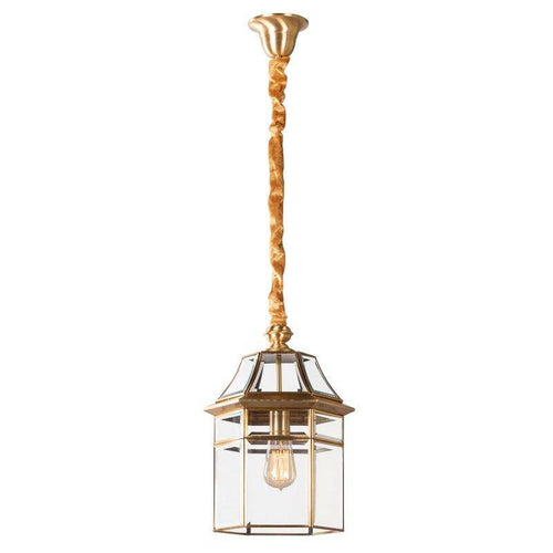 Suspension rétro LED avec abat-jour en verre et métal doré - vue 4 sur 6