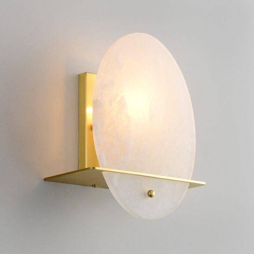 Applique murale design LED arrondi en métal dorée et marbre - vue 4 sur 7