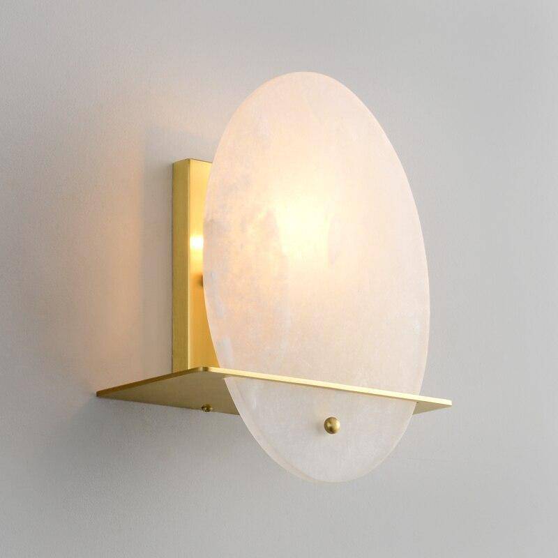 Applique murale design LED arrondi en métal dorée et marbre - vue 3 sur 7