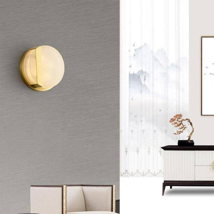 Applique murale design LED arrondi en métal dorée et marbre - vue 2 sur 7