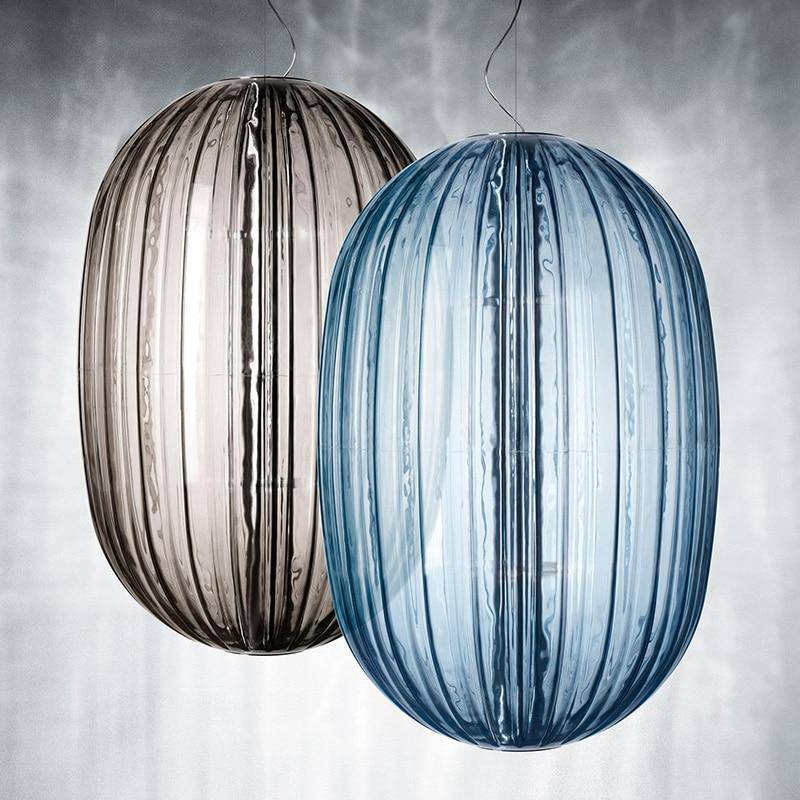Suspension design LED avec abat-jour en verre coloré - vue 3 sur 14