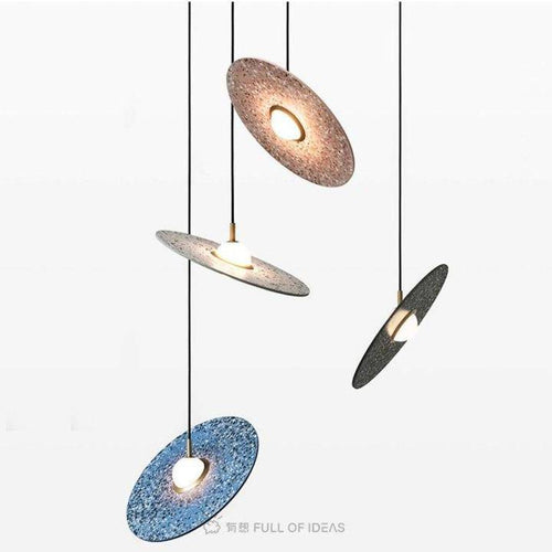 Suspension design à LED avec disque en marbre coloré - vue 4 sur 9