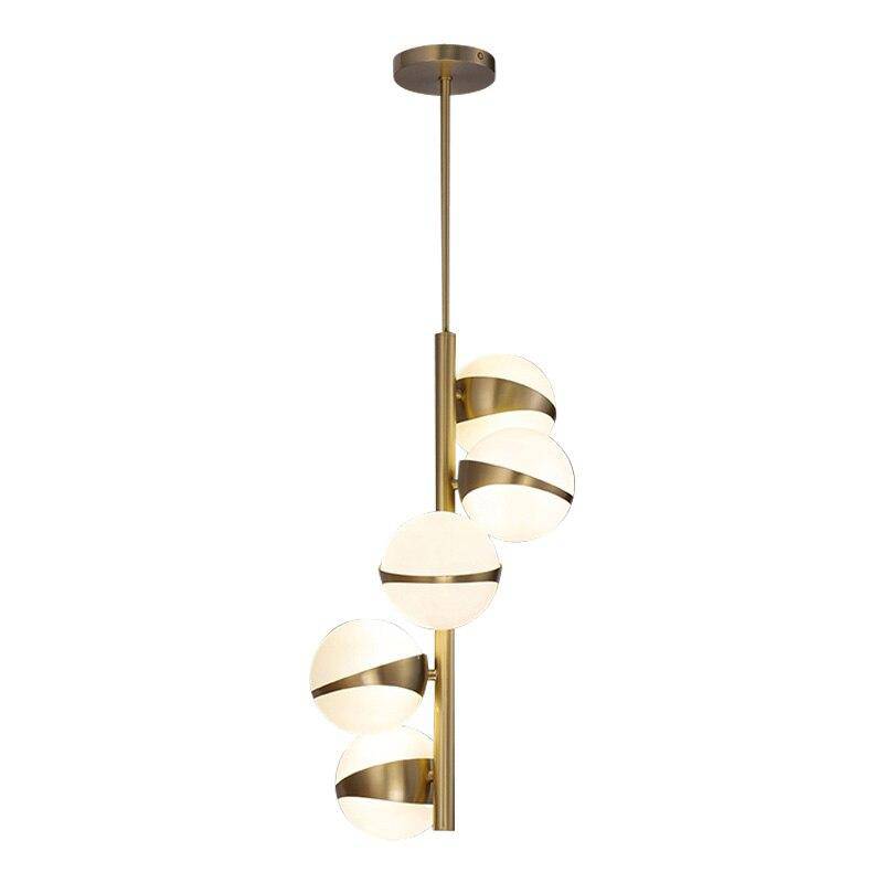 Suspension design LED tube dorée avec plusieurs boules blanches - vue 5 sur 7
