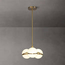 Suspension design LED tube dorée avec plusieurs boules blanches