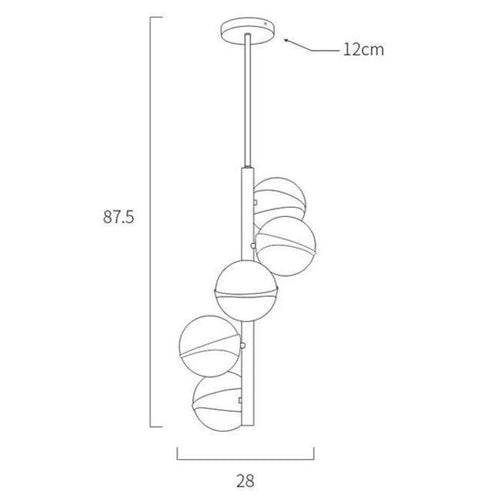Suspension design LED tube dorée avec plusieurs boules blanches - vue 8 sur 7