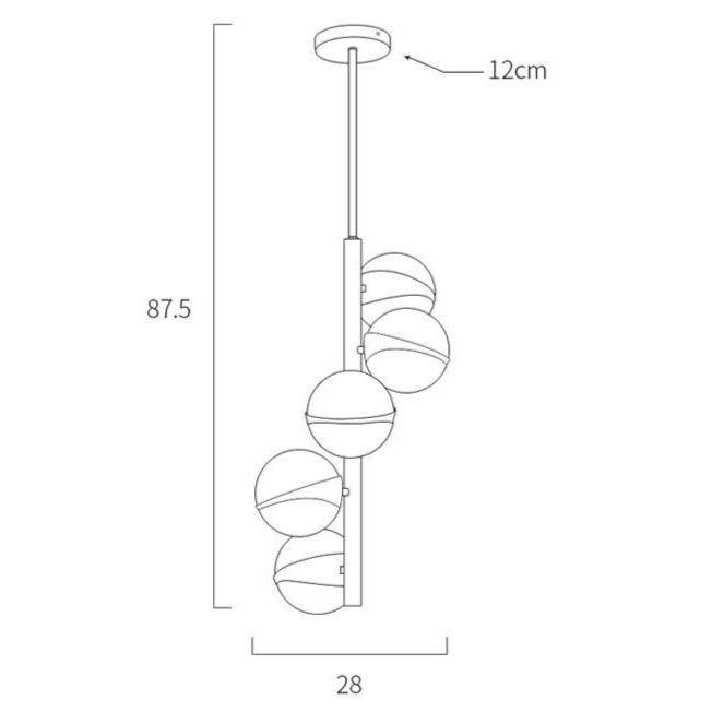 Suspension design LED tube dorée avec plusieurs boules blanches - vue 7 sur 7