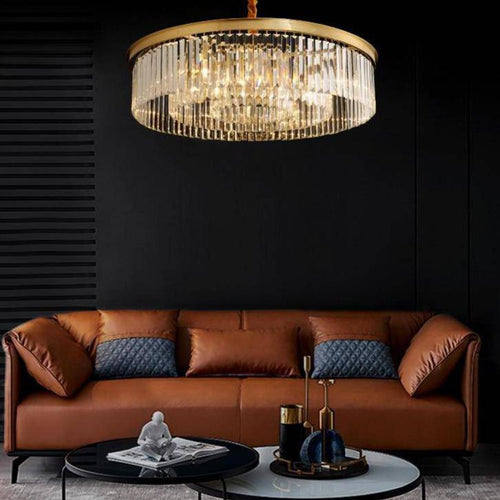 Suspension design LED abat-jour rond en verre et bordure dorée Luxury - vue 2 sur 7