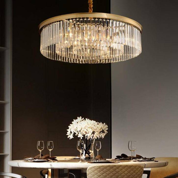 Suspension design LED abat-jour rond en verre et bordure dorée Luxury - vue 4 sur 7