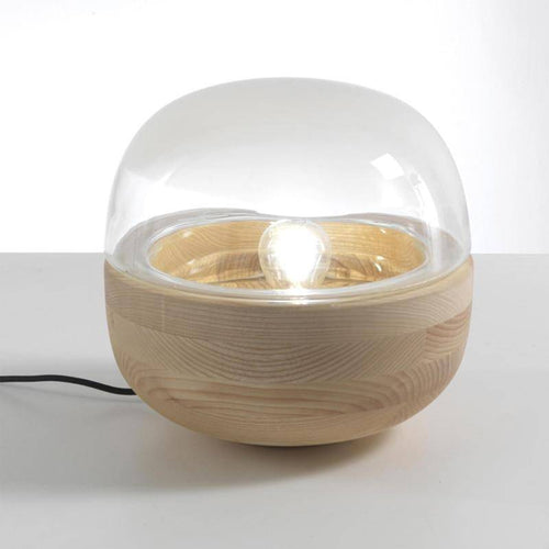Lampe à poser moderne LED avec base en bois et socle en verre arrondie - vue 5 sur 4