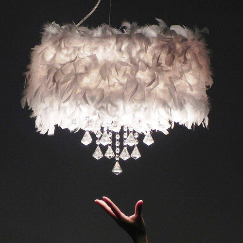 Lustre rond moderne LED en plumes et verre cristal - vue 3 sur 3
