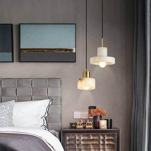 Suspension design LED avec abat-jour arrondi en marbre blanc Luxury - vue 4 sur 7