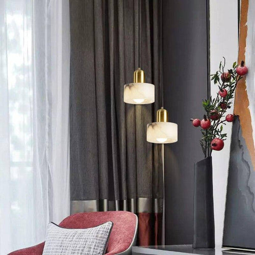 Suspension design LED avec abat-jour arrondi en marbre blanc Luxury - vue 5 sur 7