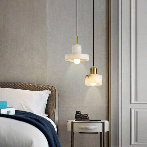Suspension design LED avec abat-jour arrondi en marbre blanc Luxury - vue 3 sur 7