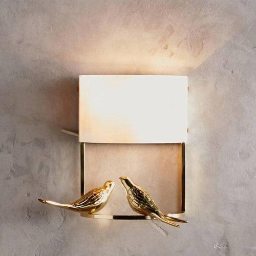 Applique murale design LED avec deux oiseaux dorés et abat-jour blanc - vue 3 sur 5