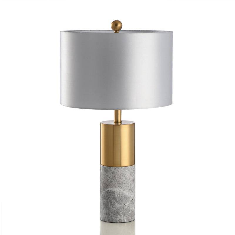 Lampe à poser design dorée LED en marbre et abat-jour gris - vue 8 sur 10