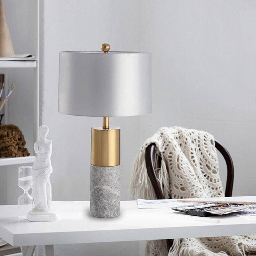Lampe à poser design dorée LED en marbre et abat-jour gris - vue 4 sur 10