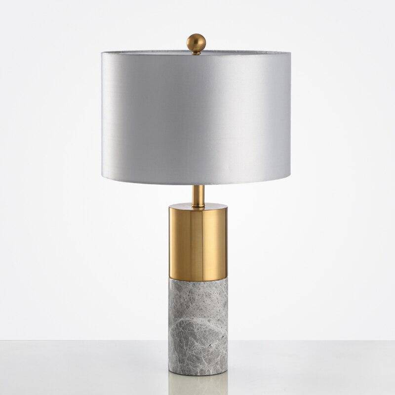 Lampe à poser design dorée LED en marbre et abat-jour gris - vue 7 sur 10