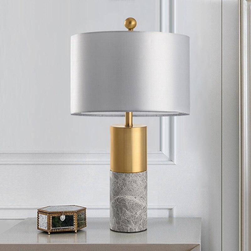 Lampe à poser design dorée LED en marbre et abat-jour gris - vue 5 sur 10