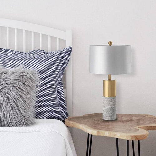 Lampe à poser design dorée LED en marbre et abat-jour gris - vue 5 sur 10