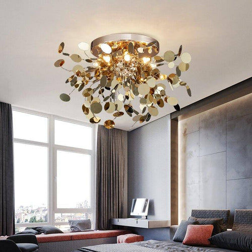 Plafonnier design LED avec feuilles dorées Creative - vue 3 sur 8
