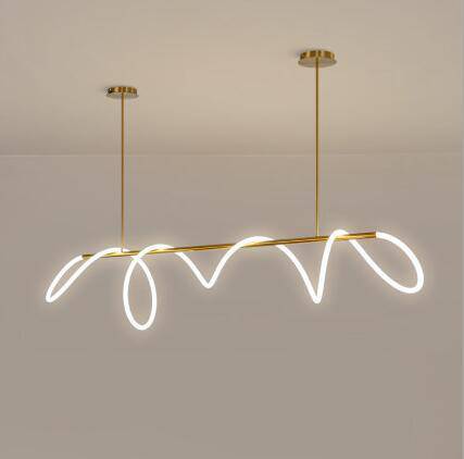Suspension design avec tube doré et spirale LED - vue 4 sur 5