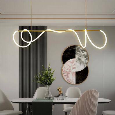 Suspension design avec tube doré et spirale LED - vue 2 sur 5
