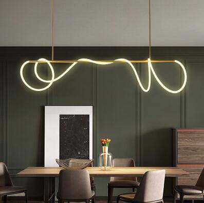 Suspension design avec tube doré et spirale LED - vue 5 sur 5