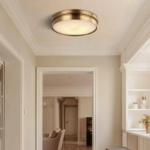 Plafonnier design LED rond en métal doré industriel - vue 4 sur 7