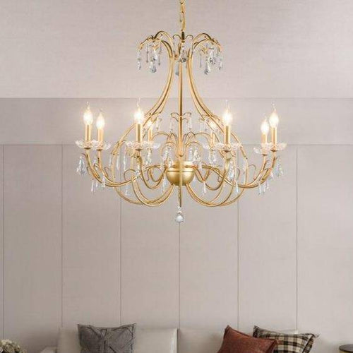 Lustre baroque LED doré avec ampoule en verre cristal rétro - vue 3 sur 6