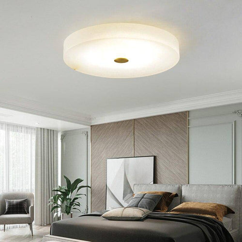 Plafonnier design LED marbre arrondi avec disque doré Villa - vue 2 sur 3
