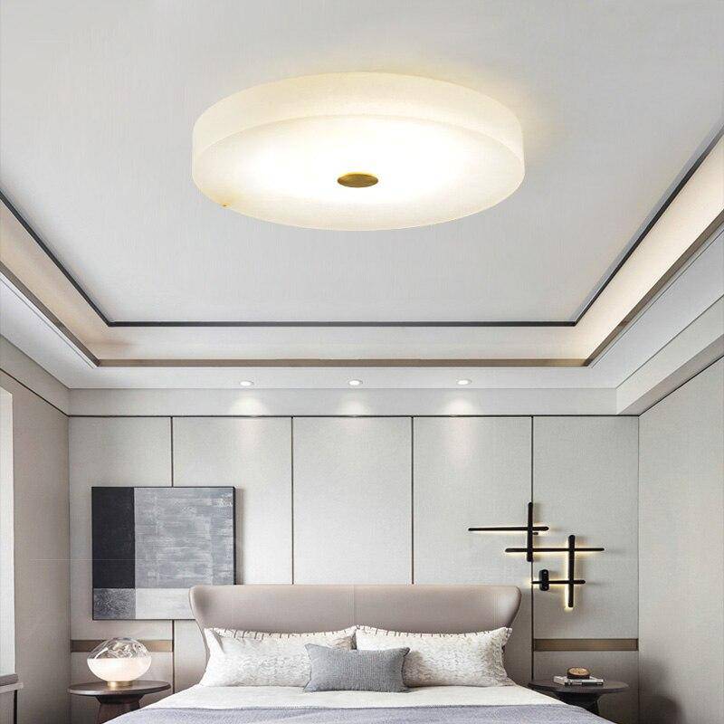 Plafonnier design LED marbre arrondi avec disque doré Villa - vue 3 sur 3