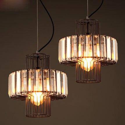 Suspension retro LED avec abat-jour en métal et verre Cristal - vue 3 sur 5