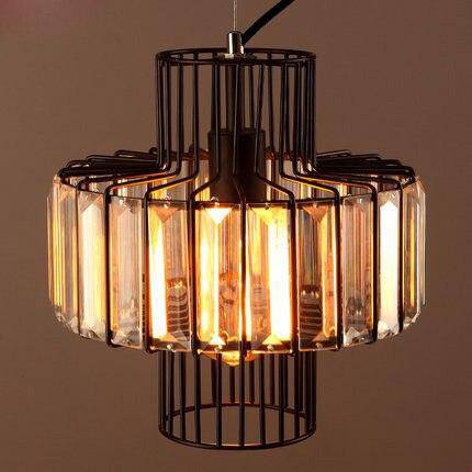 Suspension retro LED avec abat-jour en métal et verre Cristal - vue 5 sur 5