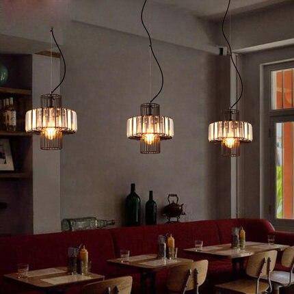 Suspension retro LED avec abat-jour en métal et verre Cristal - vue 2 sur 5