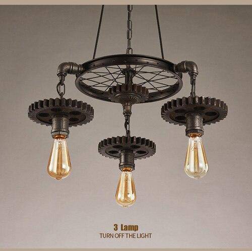 Lustre rétro LED avec ampoules Edison et engrenages industriels - vue 2 sur 6
