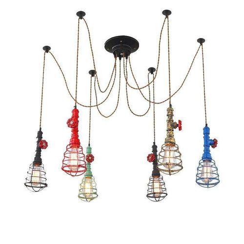 Lustre industriel LED avec plusieurs abat-jours cage en métal coloré - vue 15 sur 14