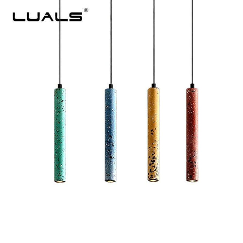 Suspension design LED allongée en ciment terrazzo coloré - vue 7 sur 8