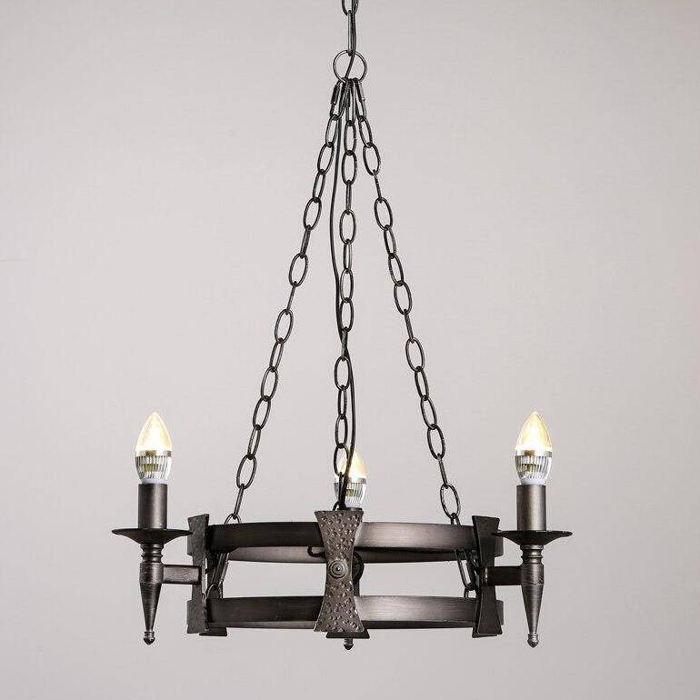 Suspension retro LED avec chaines et abat-jour métal - vue 2 sur 3