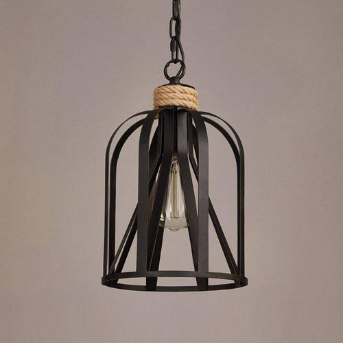 Suspension rustique LED avec cage en métal noir style industriel - vue 2 sur 4