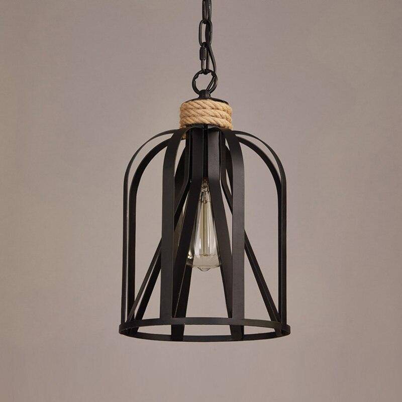Suspension rustique LED avec cage en métal noir style industriel - vue 2 sur 4