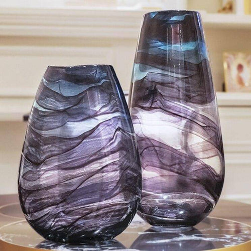 Vase design en verre violet style abstrait - vue 3 sur 5