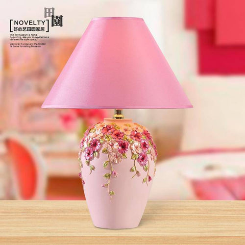 Lampe de chevet moderne à fleurs et abat-jour en tissu (plusieurs couleurs) - vue 3 sur 7