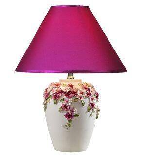 Lampe de chevet moderne à fleurs et abat-jour en tissu (plusieurs couleurs) - vue 5 sur 7
