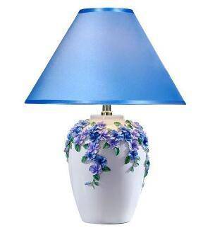 Lampe de chevet moderne à fleurs et abat-jour en tissu (plusieurs couleurs) - vue 6 sur 7