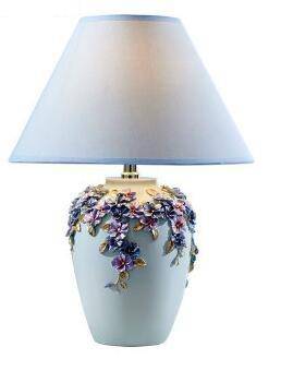 Lampe de chevet moderne à fleurs et abat-jour en tissu (plusieurs couleurs) - vue 6 sur 7