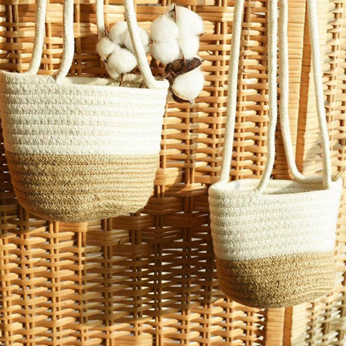 Cache-pots suspendu en osier style scandinave - vue 5 sur 7