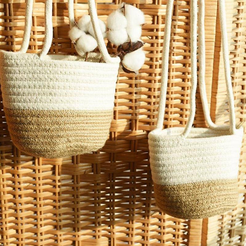 Cache-pots suspendu en osier style scandinave - vue 4 sur 7