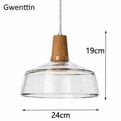 Suspension design LED en bois avec abat-jour arrondi en verre Nordic - vue 14 sur 15