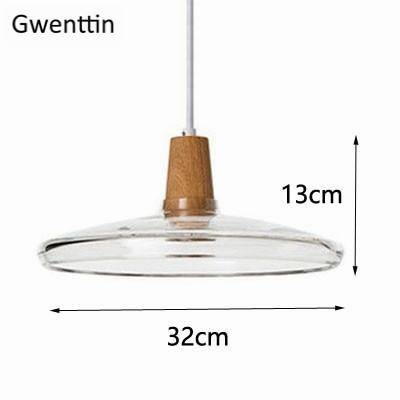 Suspension design LED en bois avec abat-jour arrondi en verre Nordic - vue 5 sur 15