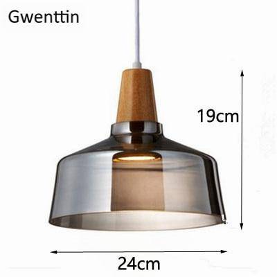Suspension design LED en bois avec abat-jour arrondi en verre Nordic - vue 4 sur 15